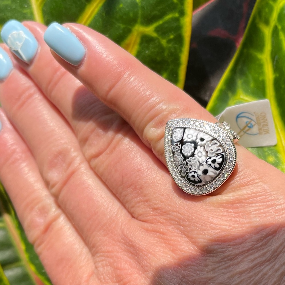 Italian Murano Mosaic S925 CZ ring
